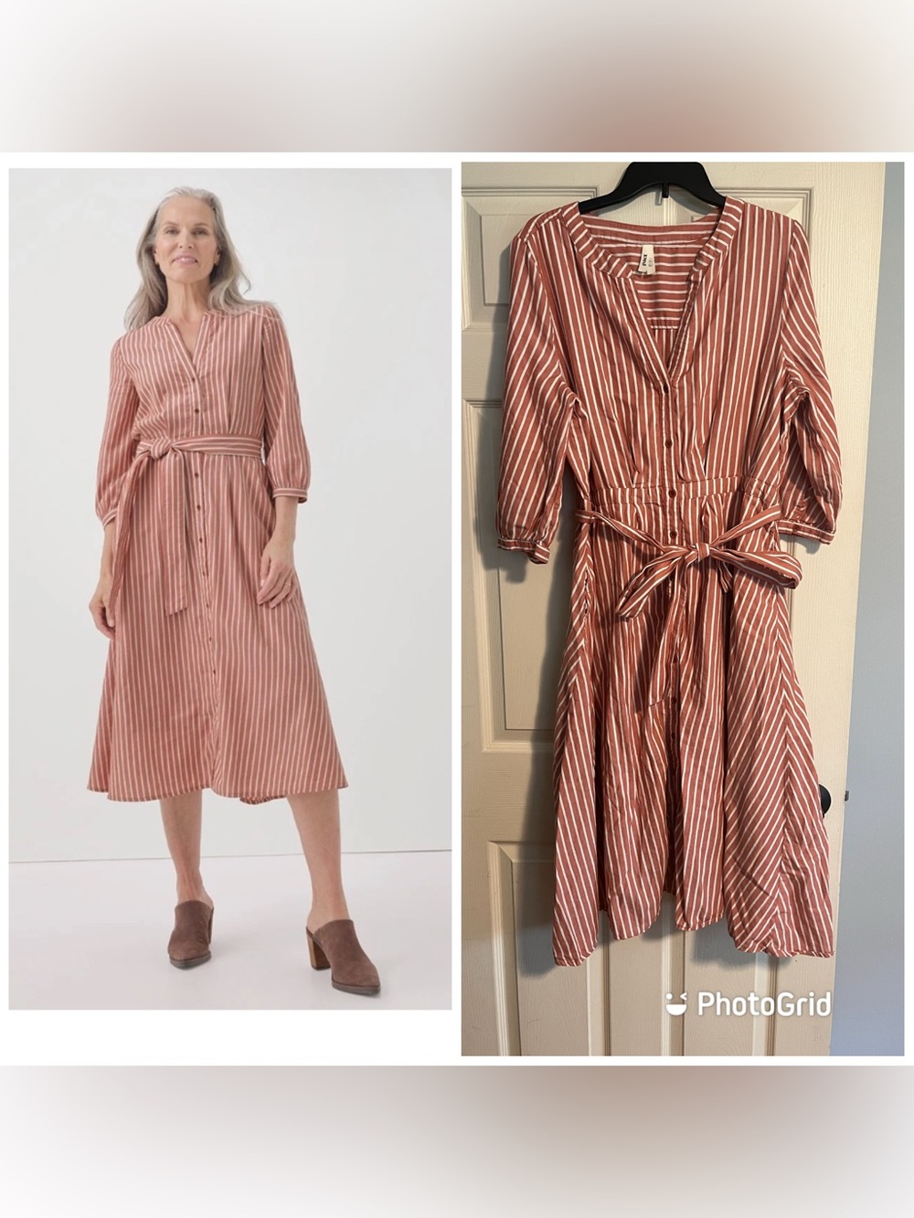 Pact Organic Sunset Lightweight Cotton Easy Dress Baked Clay Bondi Stripe Orange